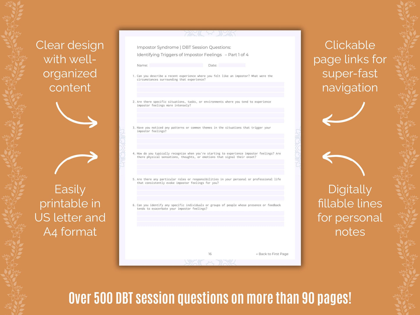 Impostor Syndrome Dialectical Behavior Therapy (DBT) Counseling Templates