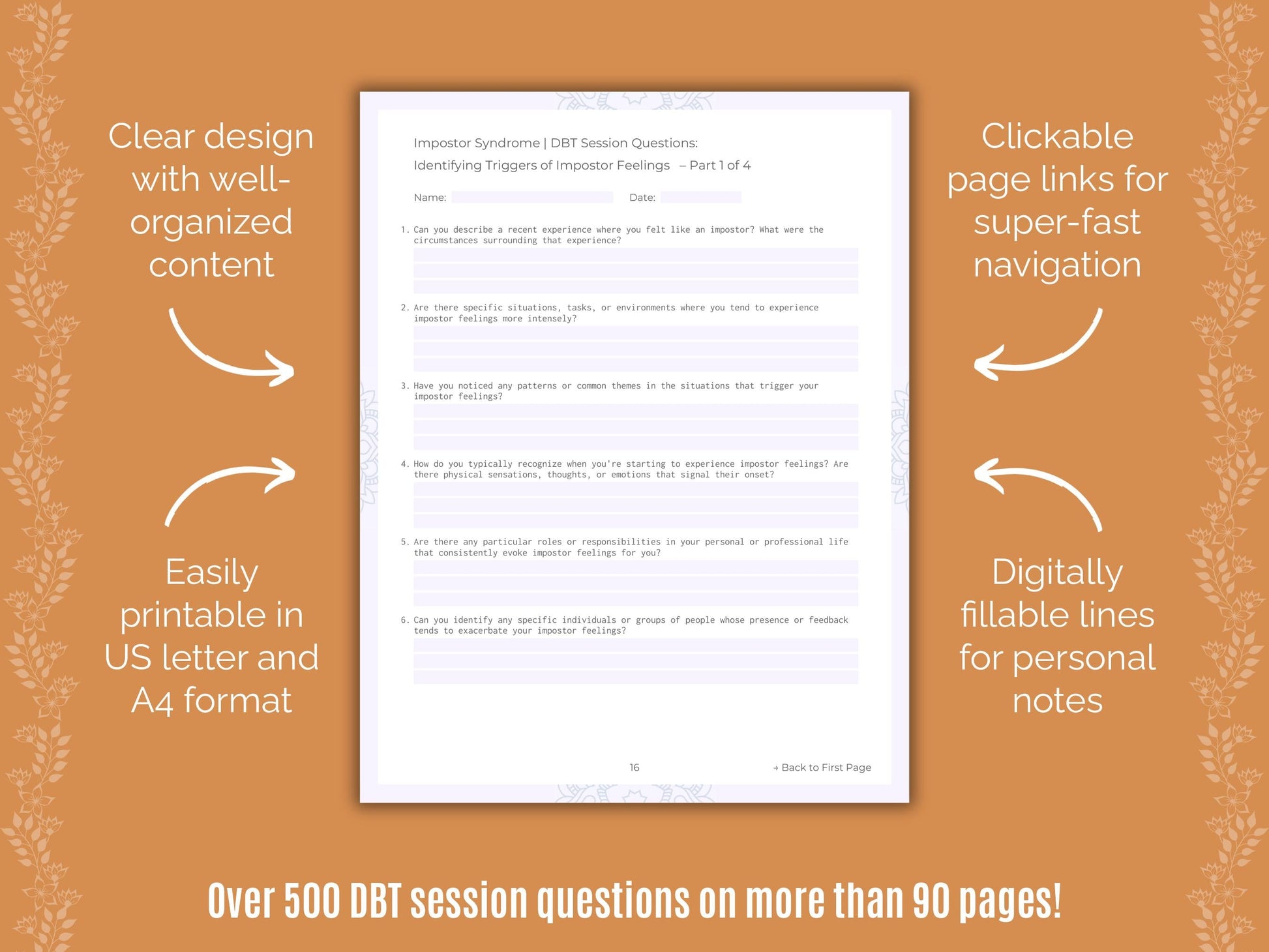 Impostor Syndrome Dialectical Behavior Therapy (DBT) Counseling Templates