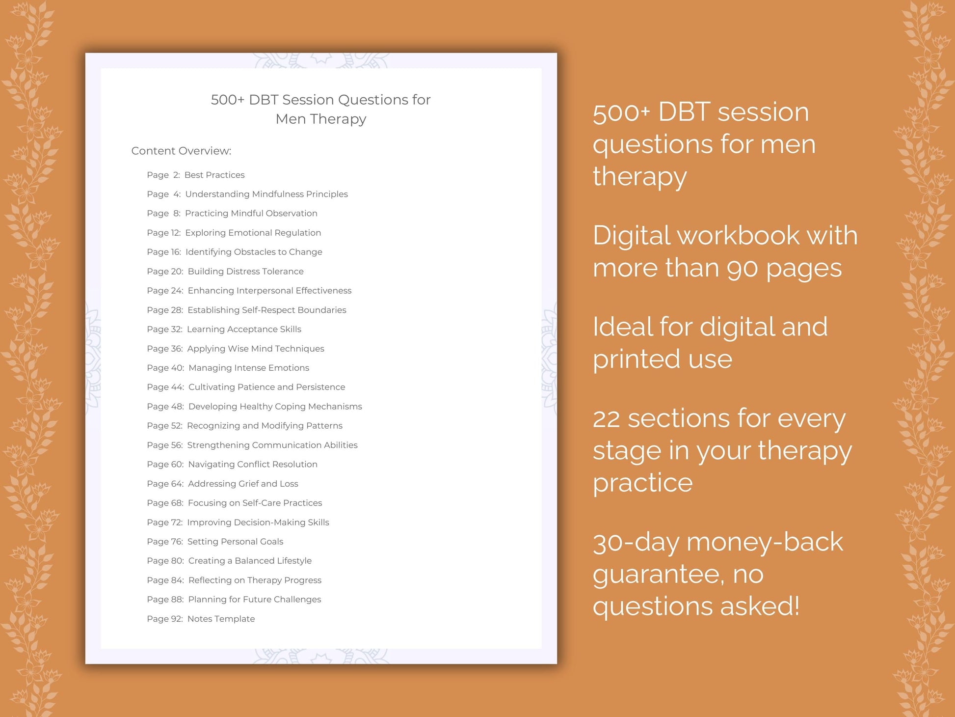 Men Dialectical Behavior Therapy (DBT) Therapist Worksheets