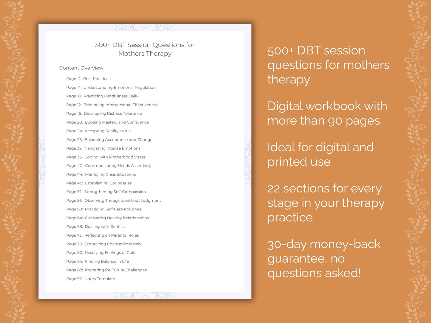 Mothers Dialectical Behavior Therapy (DBT) Therapist Worksheets