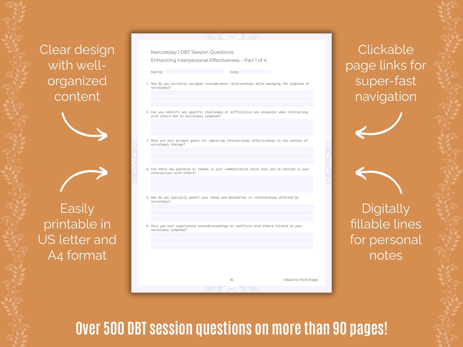 Narcolepsy Dialectical Behavior Therapy (DBT) Counseling Templates