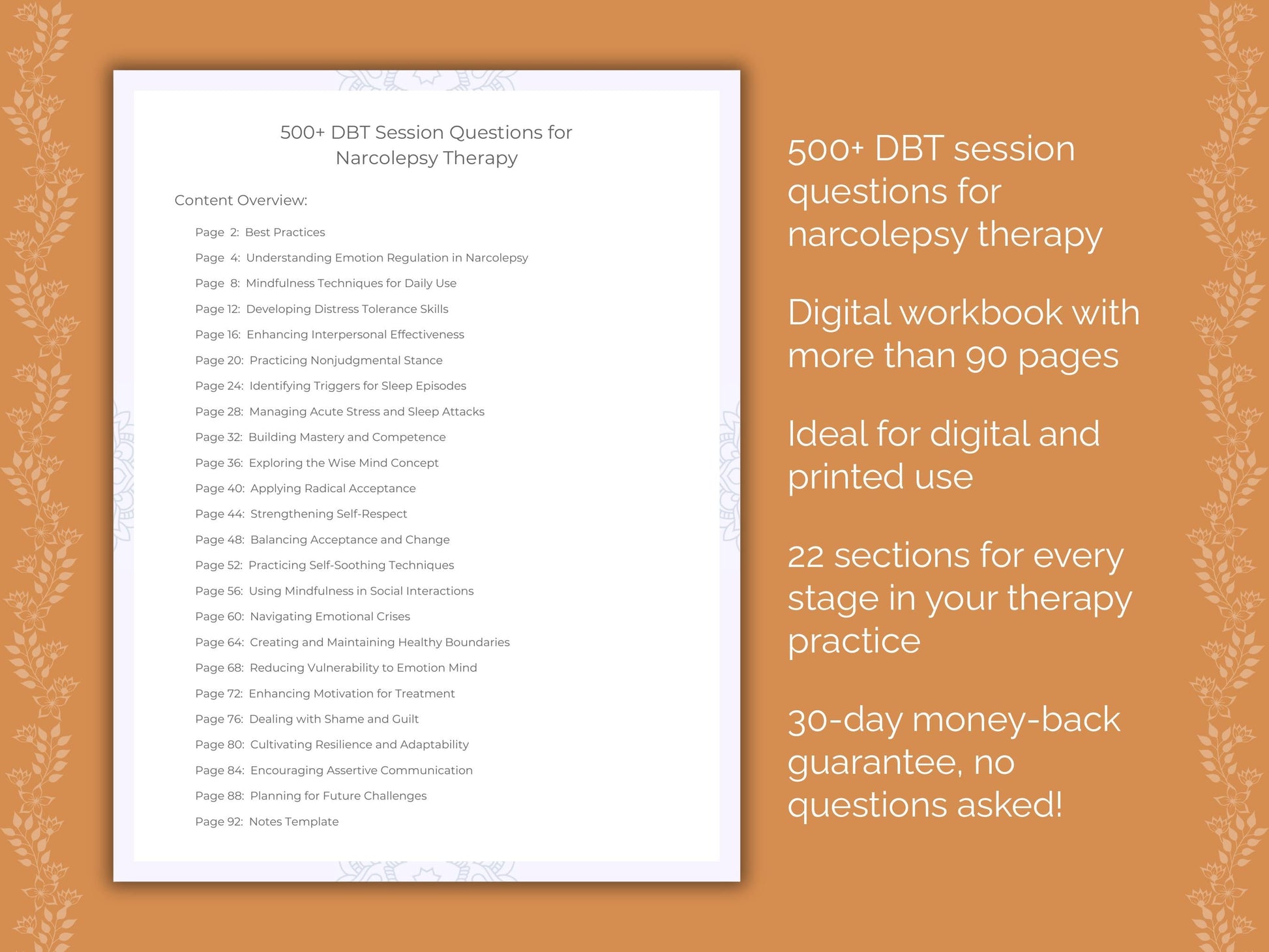 Narcolepsy Dialectical Behavior Therapy (DBT) Therapist Worksheets