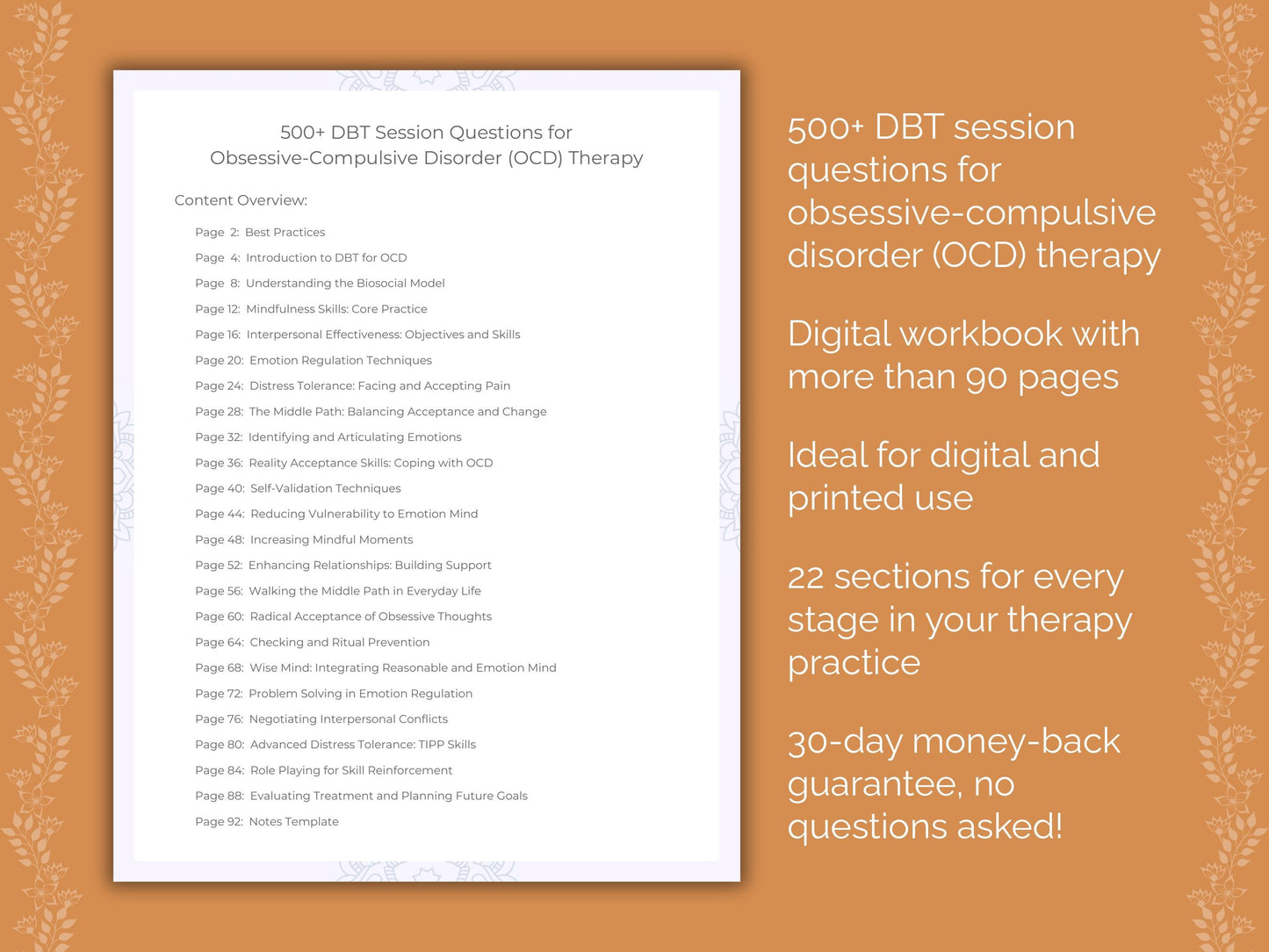 Obsessive-Compulsive Disorder (OCD) Dialectical Behavior Therapy (DBT) Therapist Worksheets