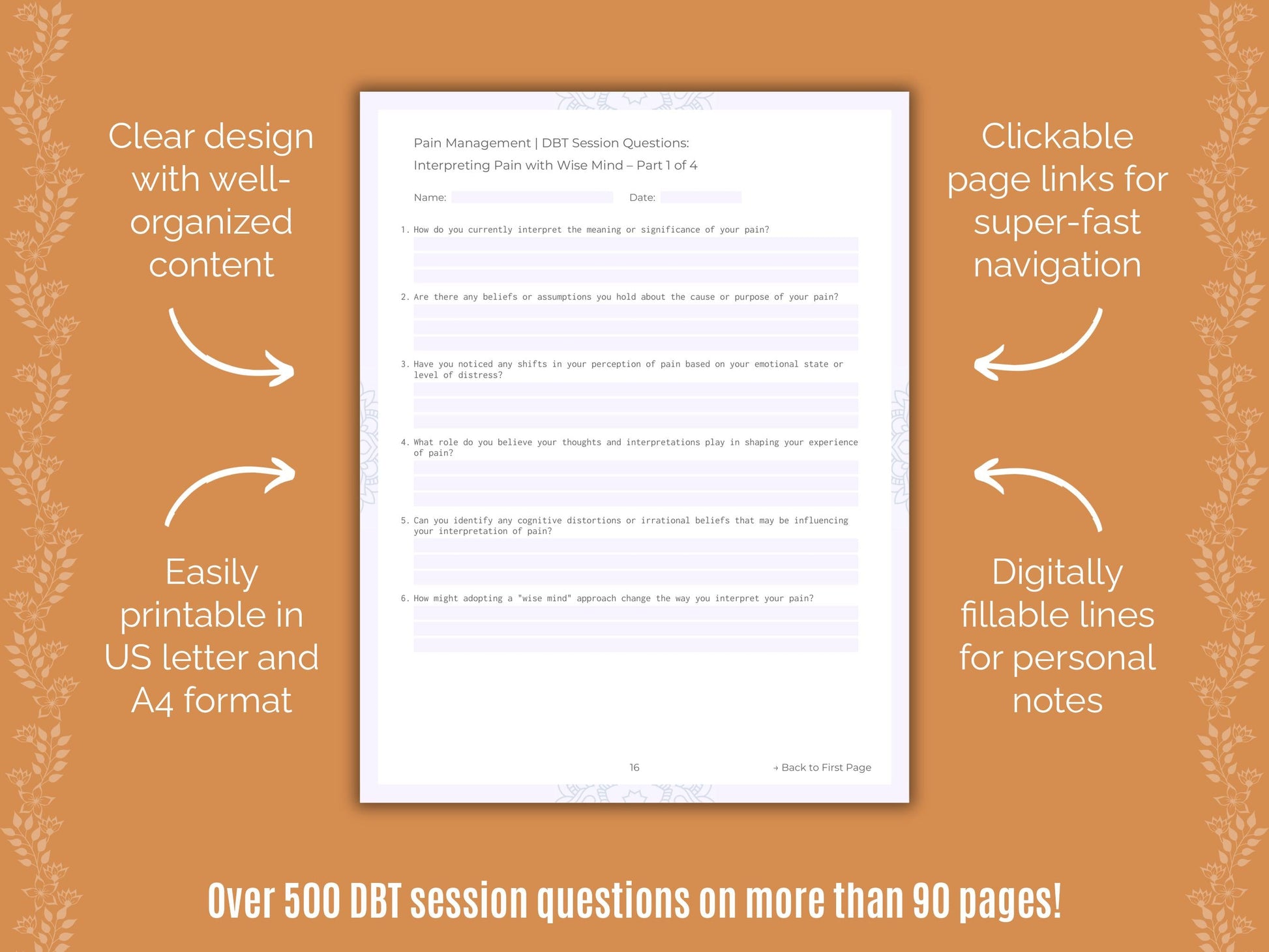 Pain Management Dialectical Behavior Therapy (DBT) Counseling Templates