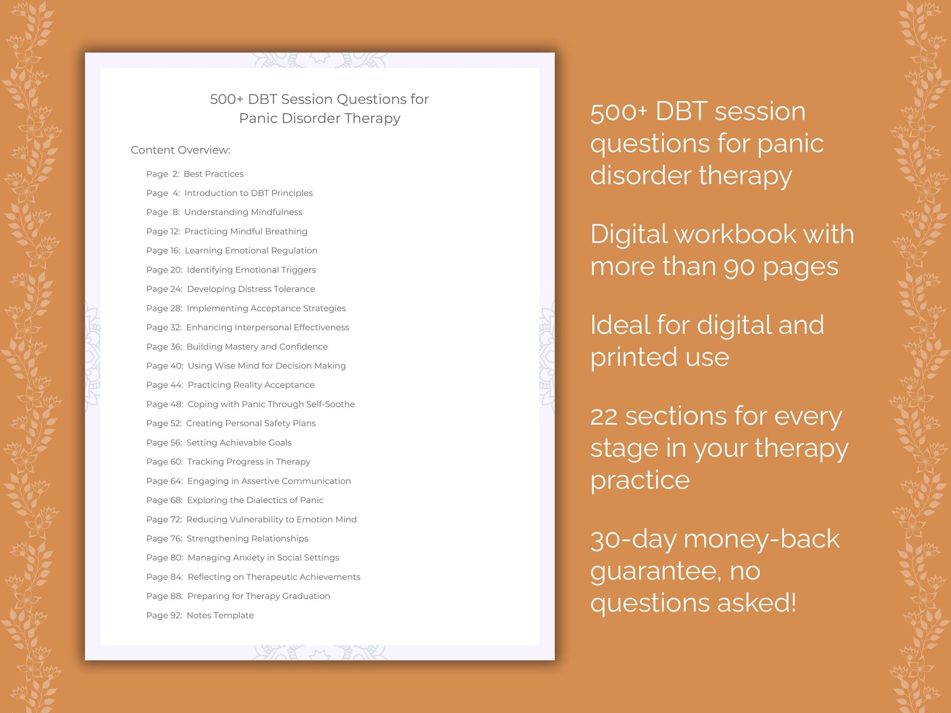 Panic Disorder Dialectical Behavior Therapy (DBT) Therapist Worksheets