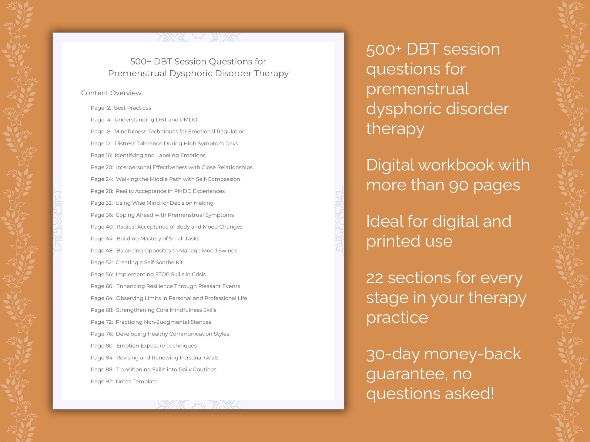 Premenstrual Dysphoric Disorder Dialectical Behavior Therapy (DBT) Therapist Worksheets