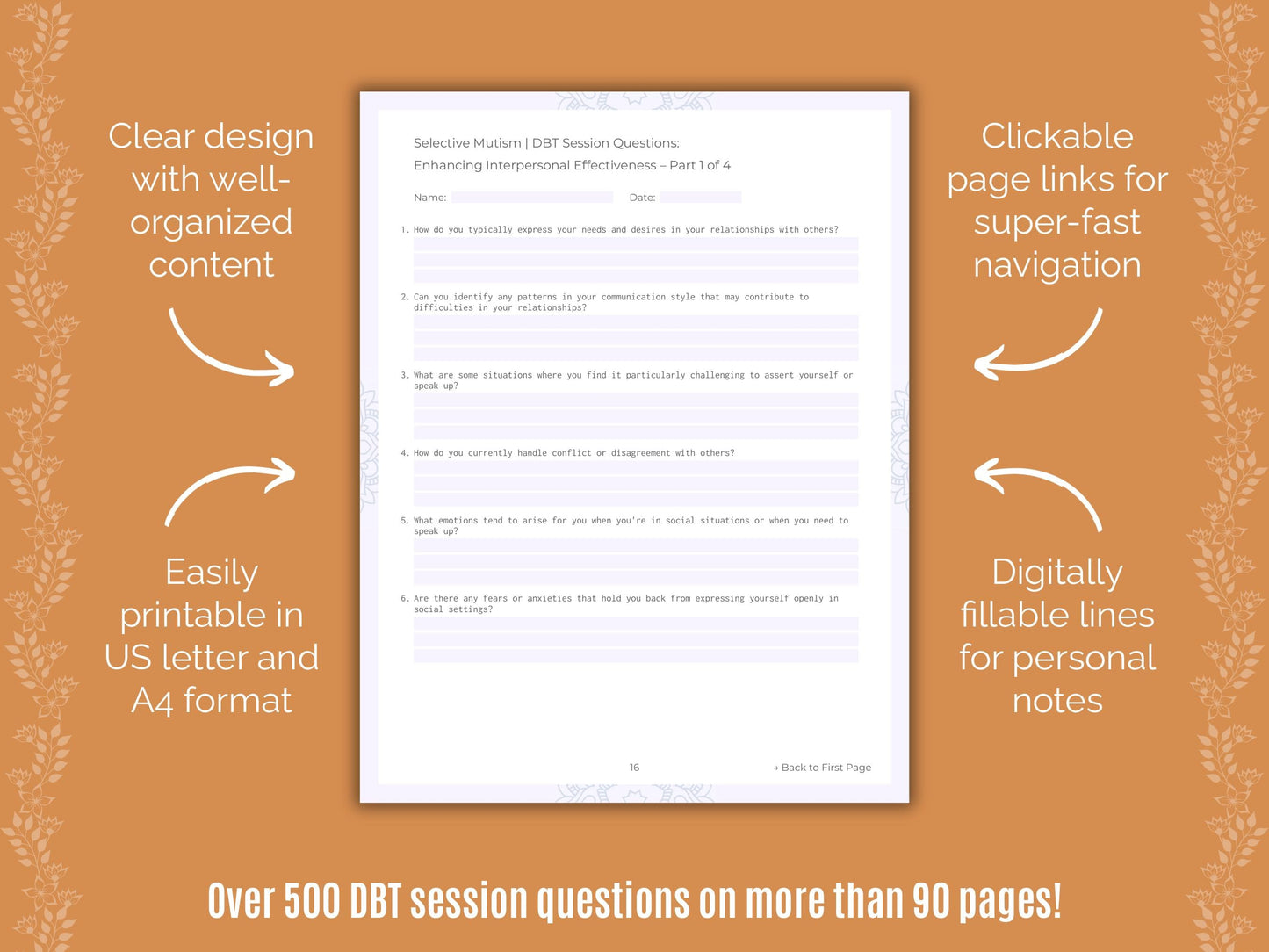 Selective Mutism Dialectical Behavior Therapy (DBT) Counseling Templates