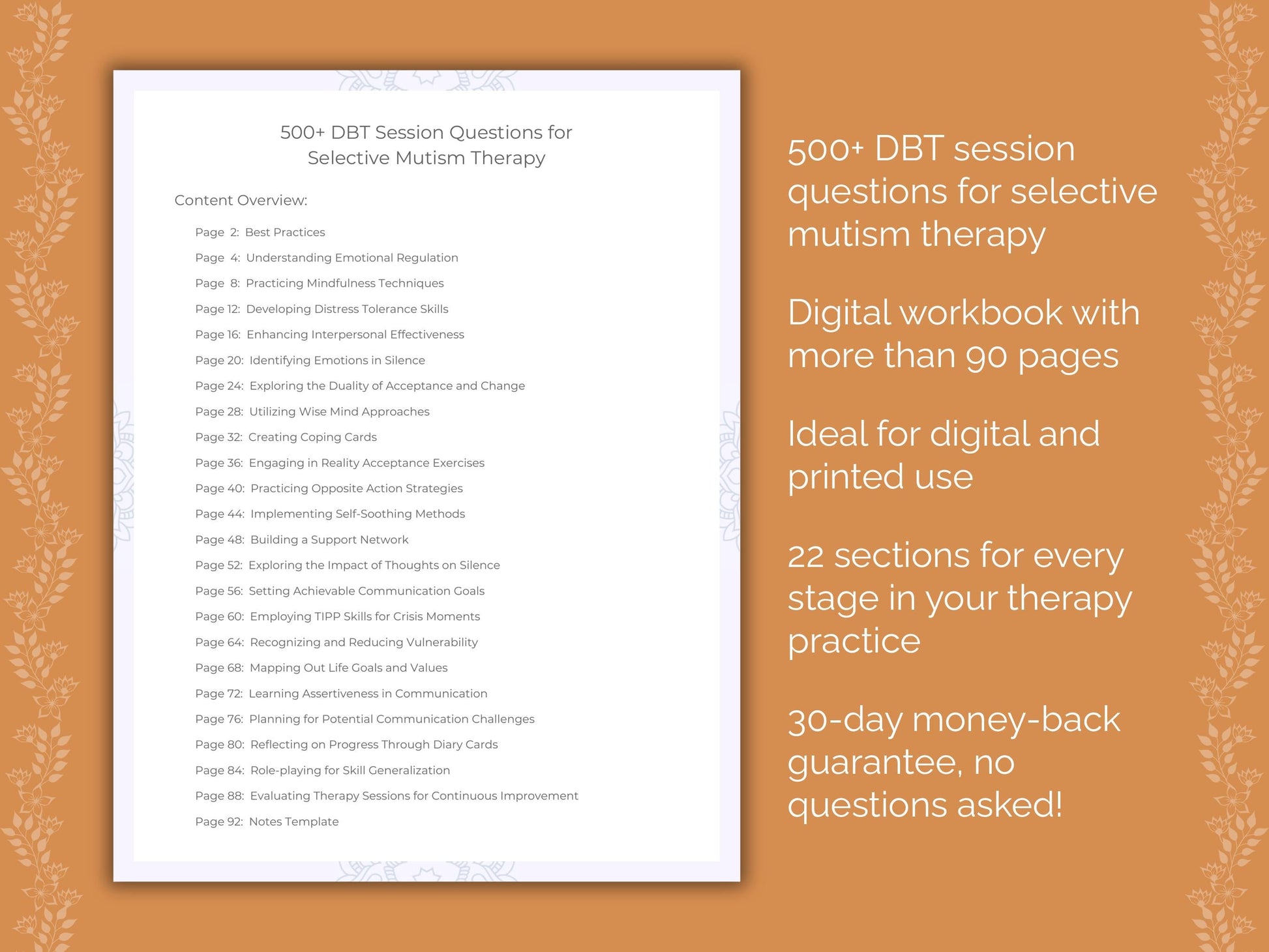 Selective Mutism Dialectical Behavior Therapy (DBT) Therapist Worksheets