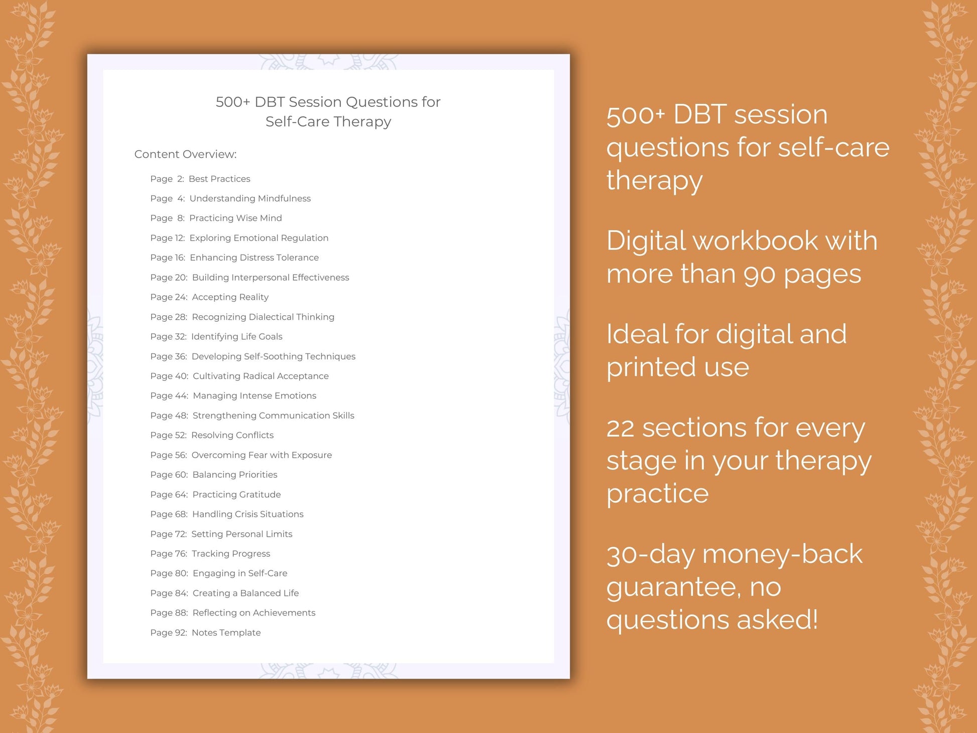 Self-Care Dialectical Behavior Therapy (DBT) Therapist Worksheets