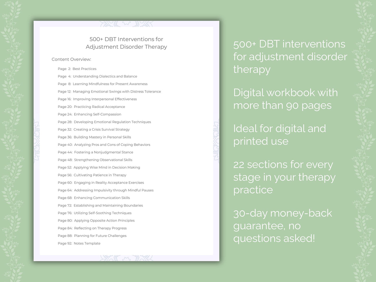 Adjustment Disorder Dialectical Behavior Therapy (DBT) Therapist Worksheets