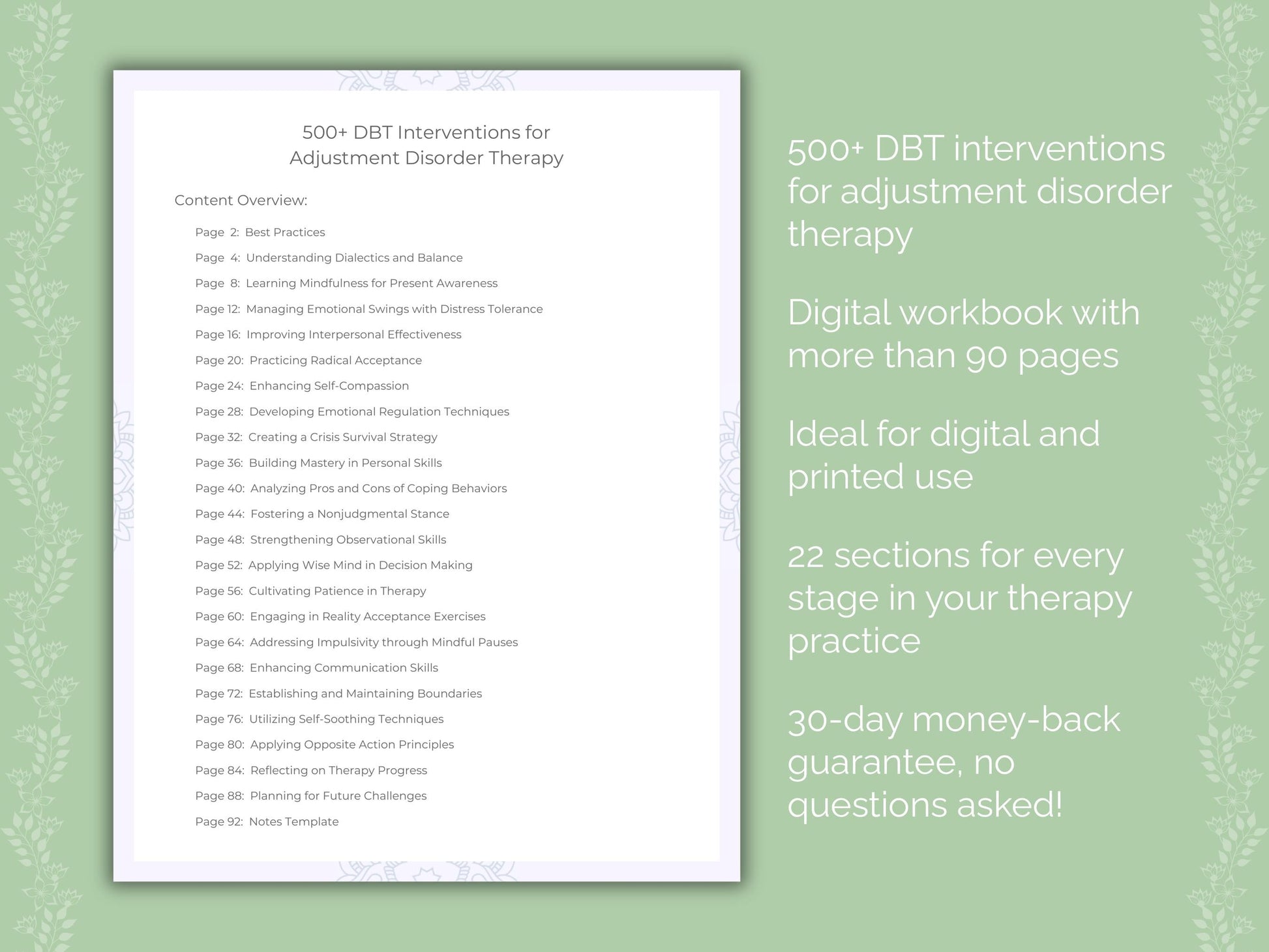 Adjustment Disorder Dialectical Behavior Therapy (DBT) Therapist Worksheets