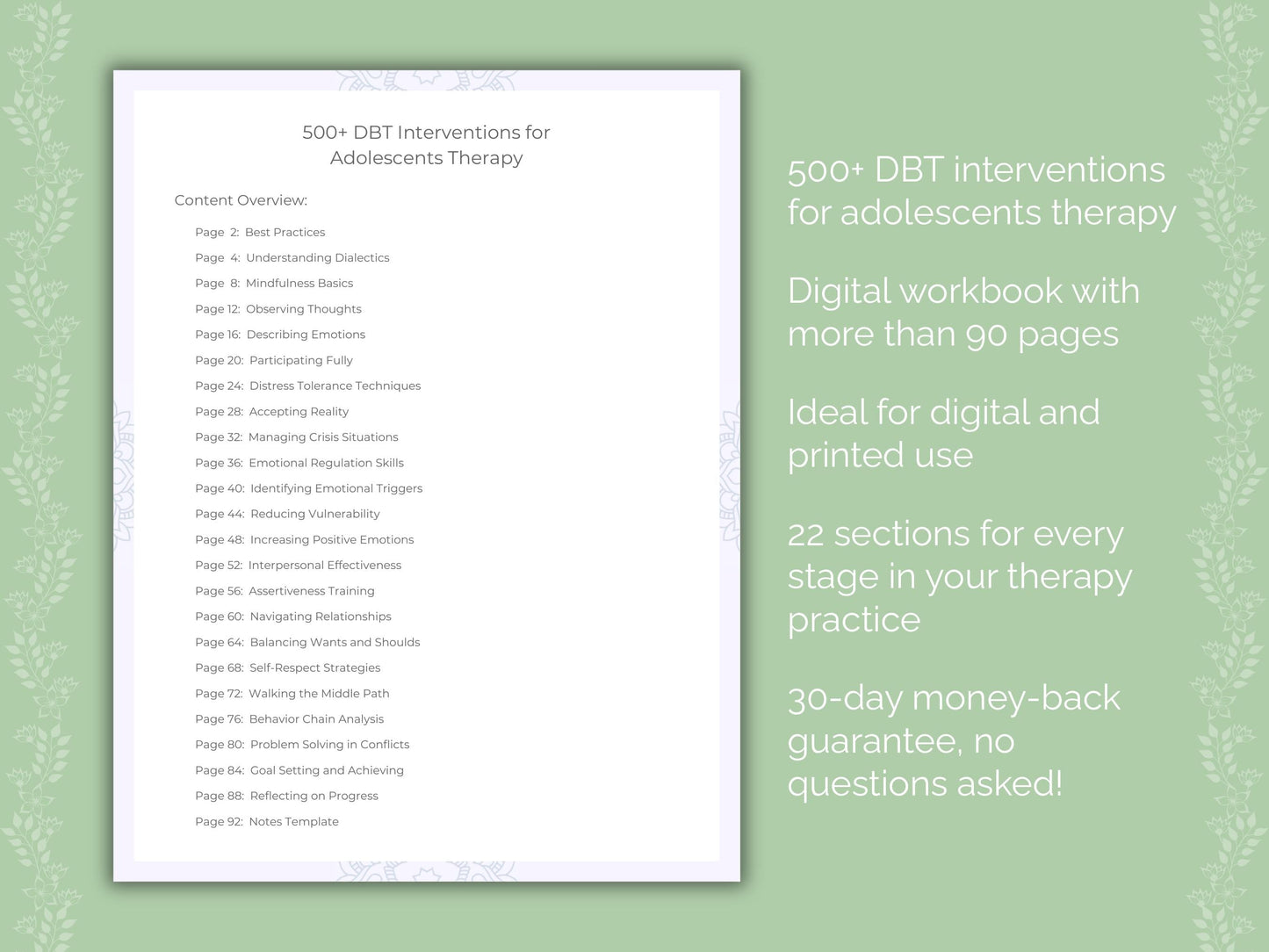 Adolescents Dialectical Behavior Therapy (DBT) Therapist Worksheets