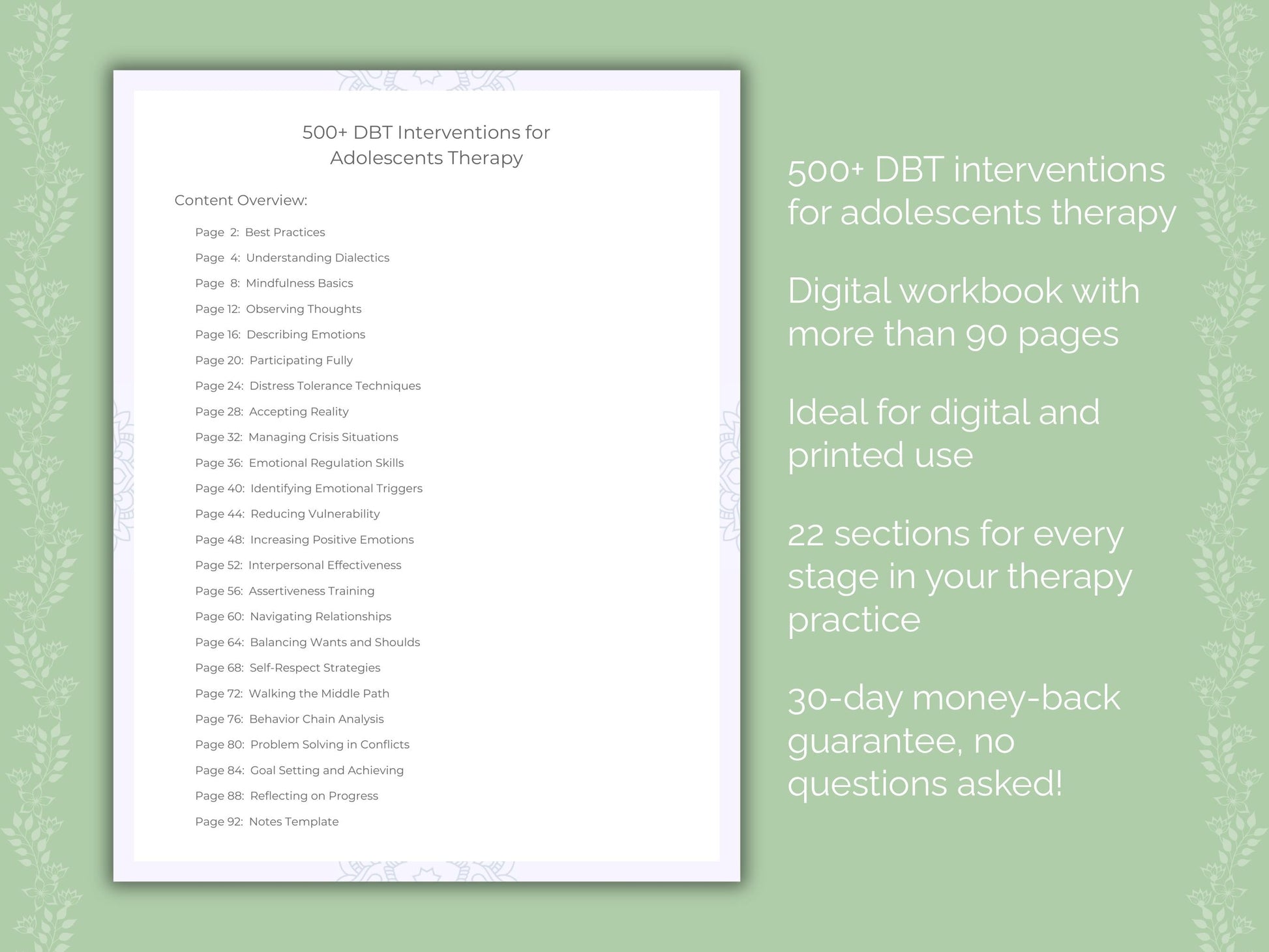 Adolescents Dialectical Behavior Therapy (DBT) Therapist Worksheets