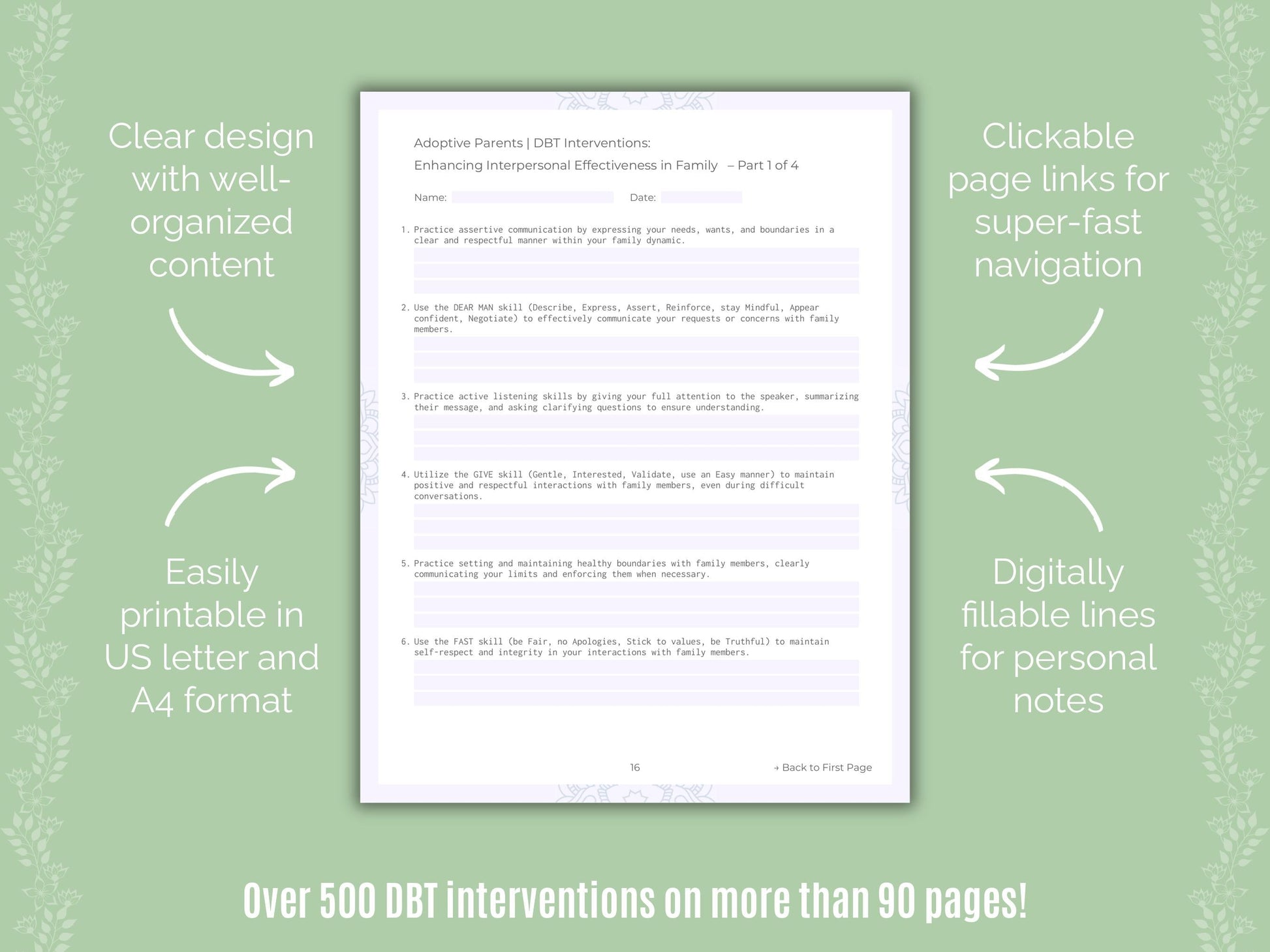 Adoptive Parents Dialectical Behavior Therapy (DBT) Counseling Templates