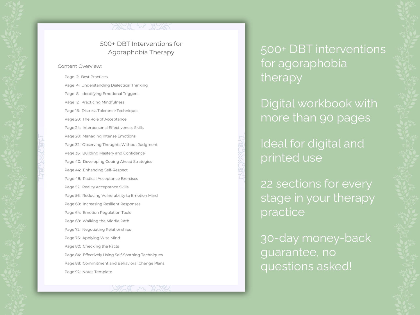 Agoraphobia Dialectical Behavior Therapy (DBT) Therapist Worksheets