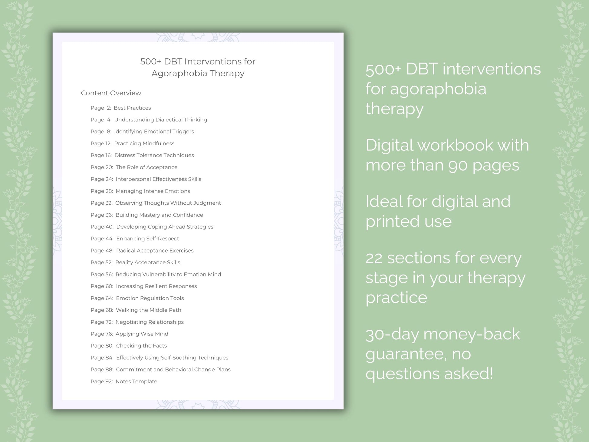 Agoraphobia Dialectical Behavior Therapy (DBT) Therapist Worksheets