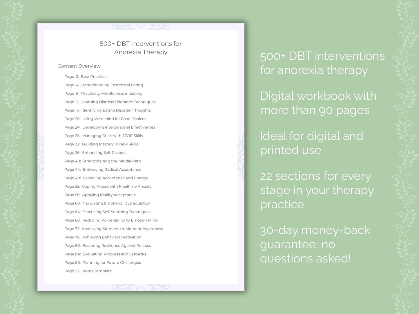 Anorexia Dialectical Behavior Therapy (DBT) Therapist Worksheets