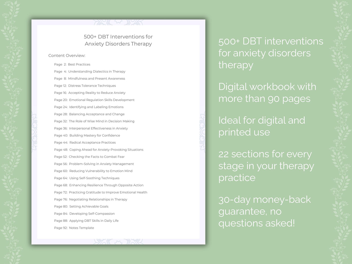 Anxiety Disorders Dialectical Behavior Therapy (DBT) Therapist Worksheets