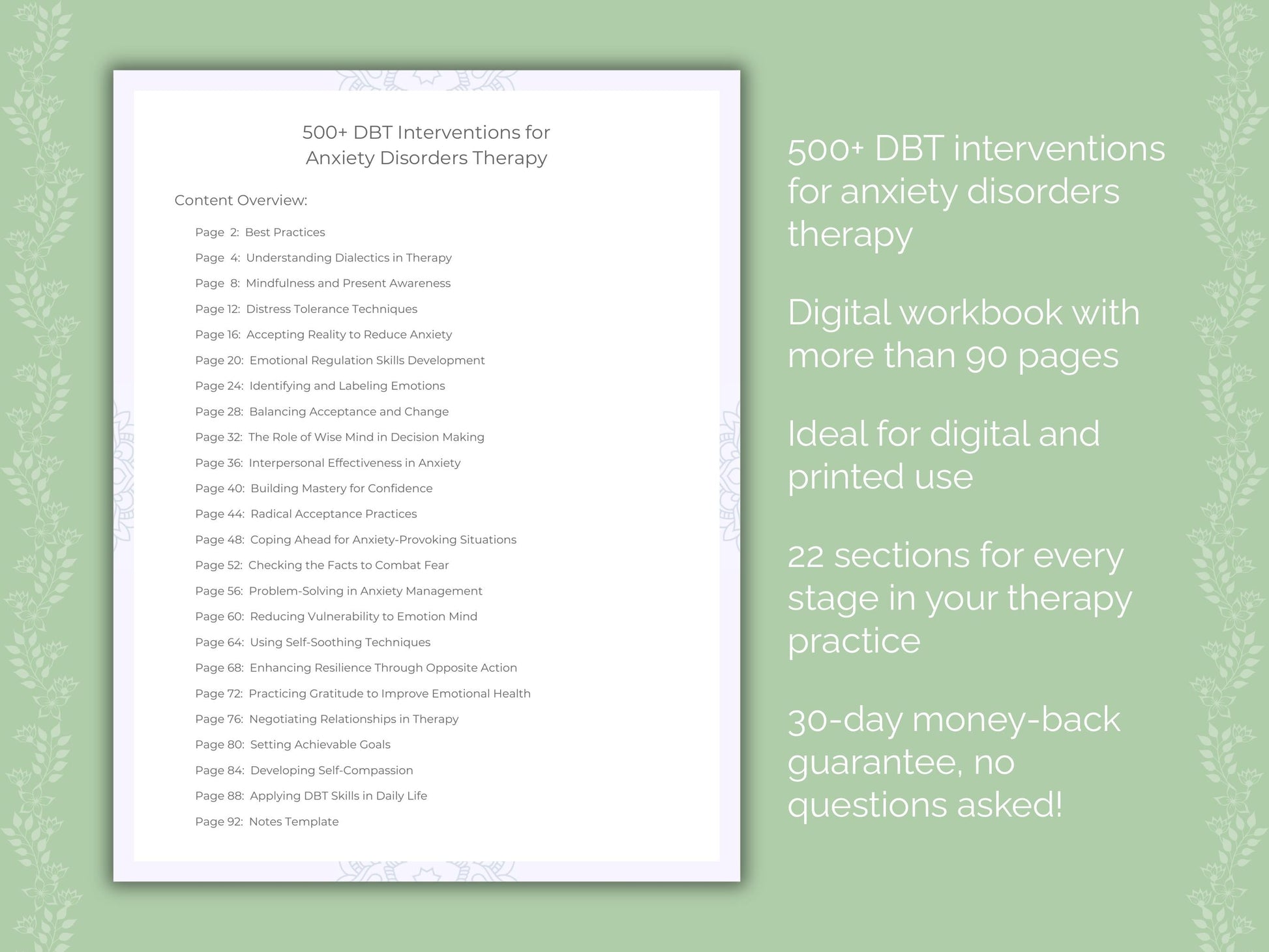 Anxiety Disorders Dialectical Behavior Therapy (DBT) Therapist Worksheets