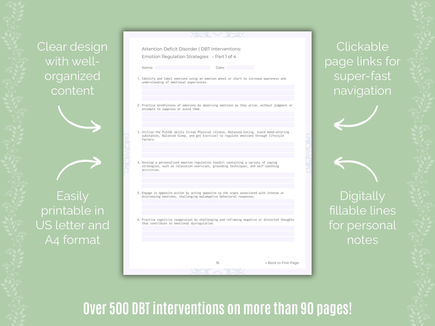 Attention Deficit Disorder (ADD) Dialectical Behavior Therapy (DBT) Counseling Templates