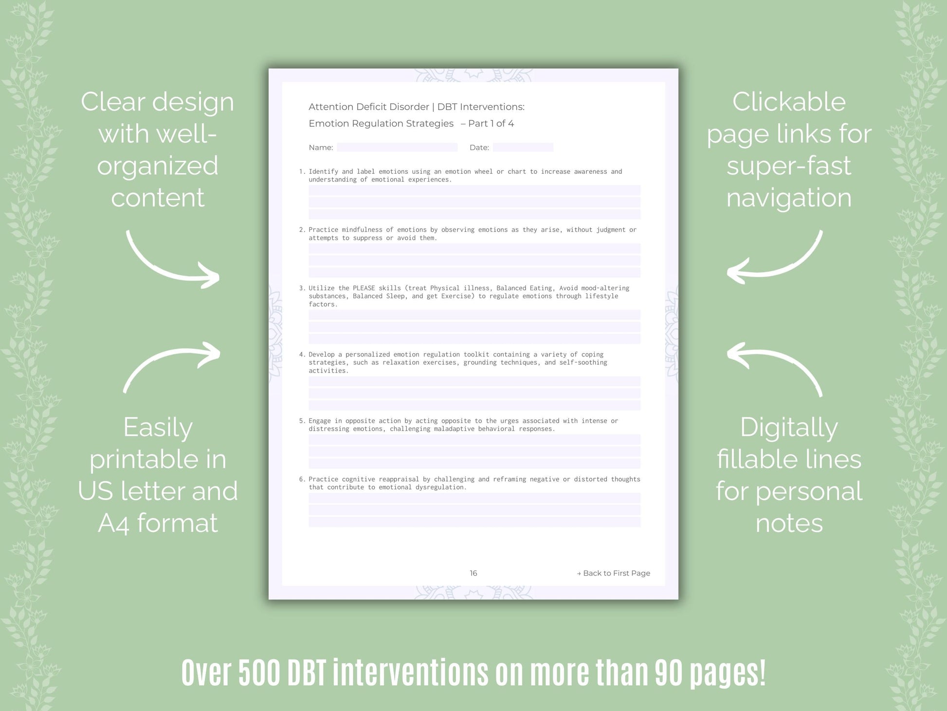 Attention Deficit Disorder (ADD) Dialectical Behavior Therapy (DBT) Counseling Templates