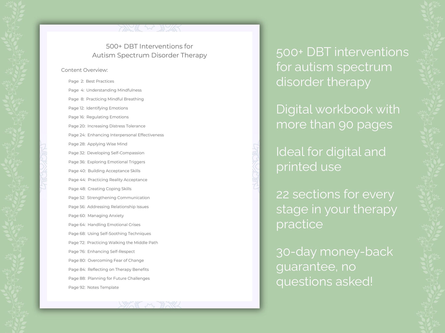 Autism Spectrum Disorder Dialectical Behavior Therapy (DBT) Therapist Worksheets