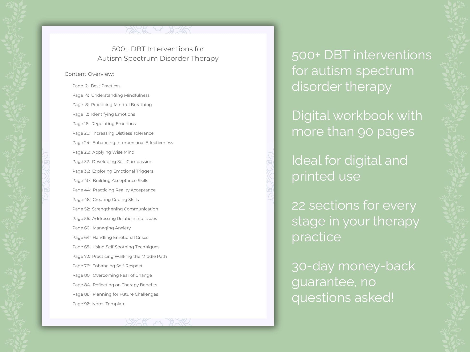 Autism Spectrum Disorder Dialectical Behavior Therapy (DBT) Therapist Worksheets