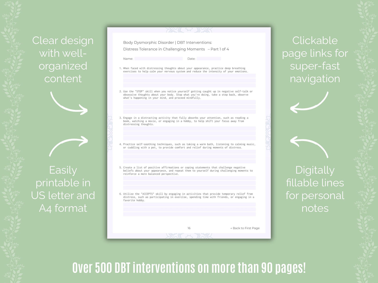 Body Dysmorphic Disorder (BDD) Dialectical Behavior Therapy (DBT) Counseling Templates