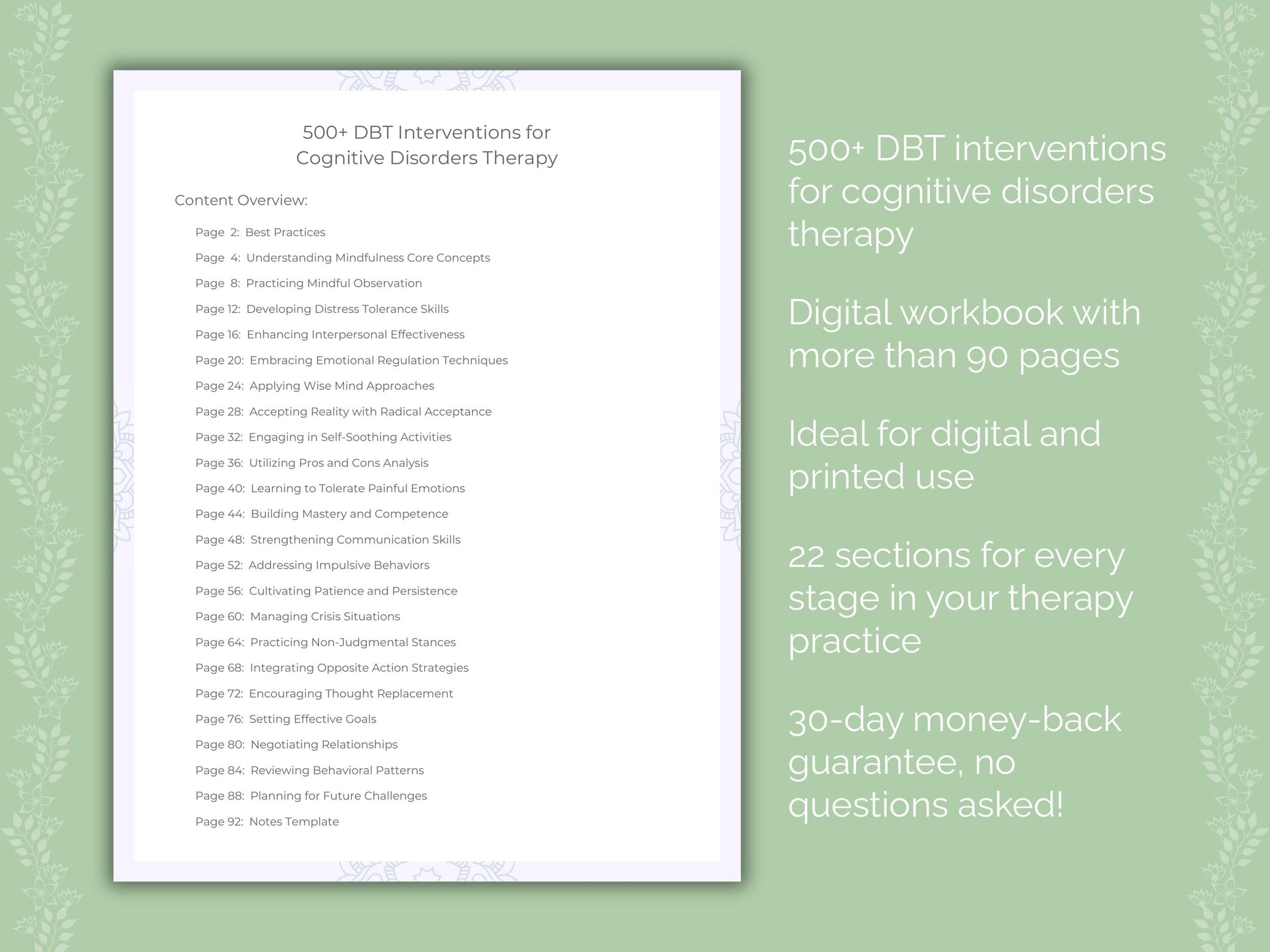 Cognitive Disorders Dialectical Behavior Therapy (DBT) Therapist Worksheets