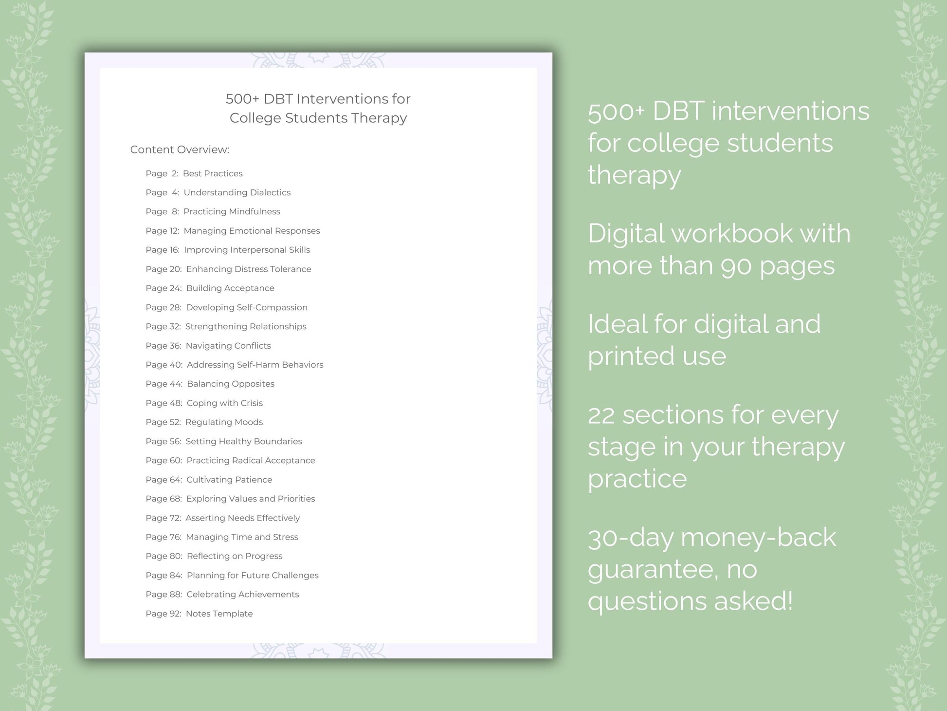 College Students Dialectical Behavior Therapy (DBT) Therapist Worksheets