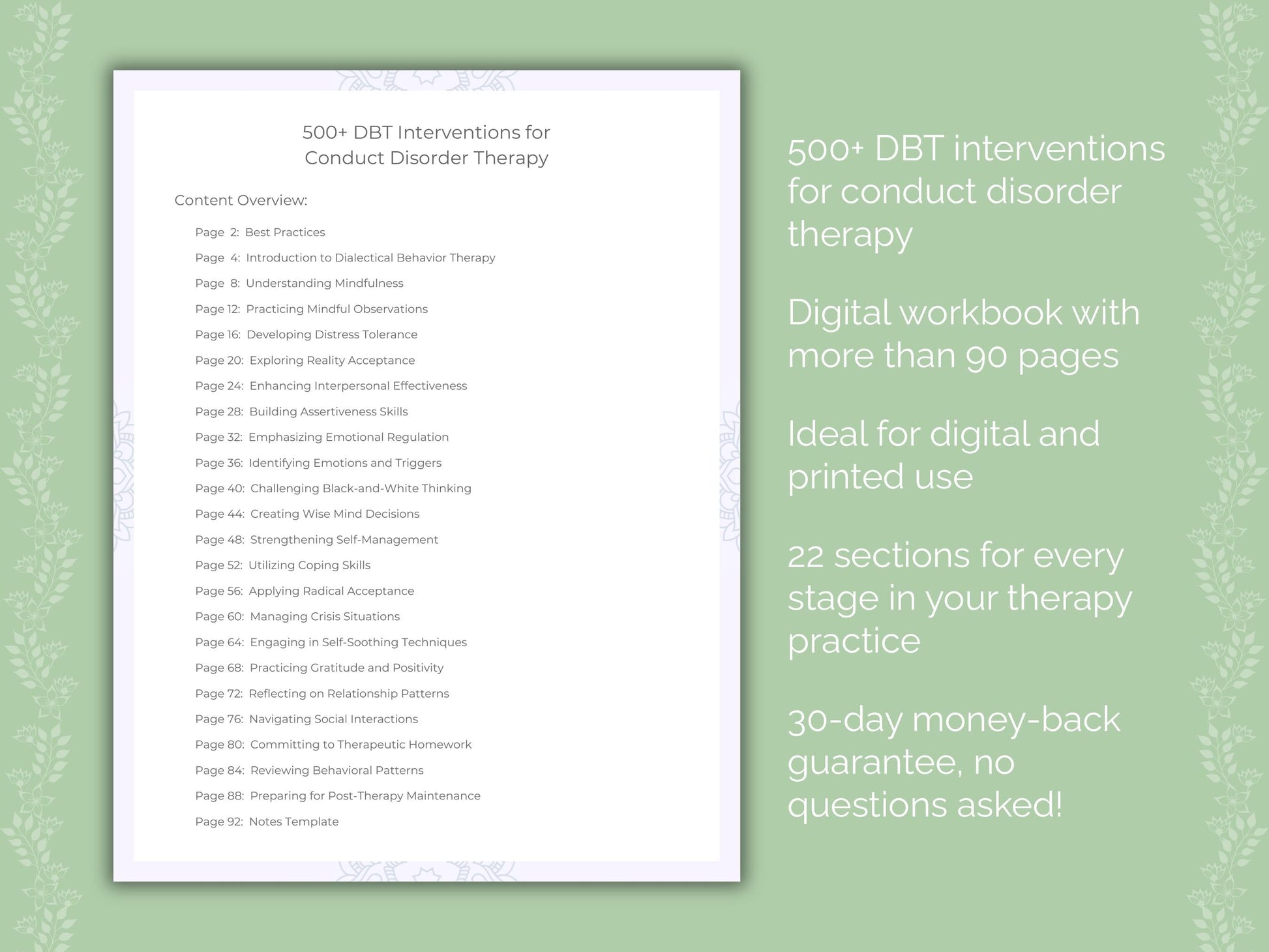 Conduct Disorder Dialectical Behavior Therapy (DBT) Therapist Worksheets