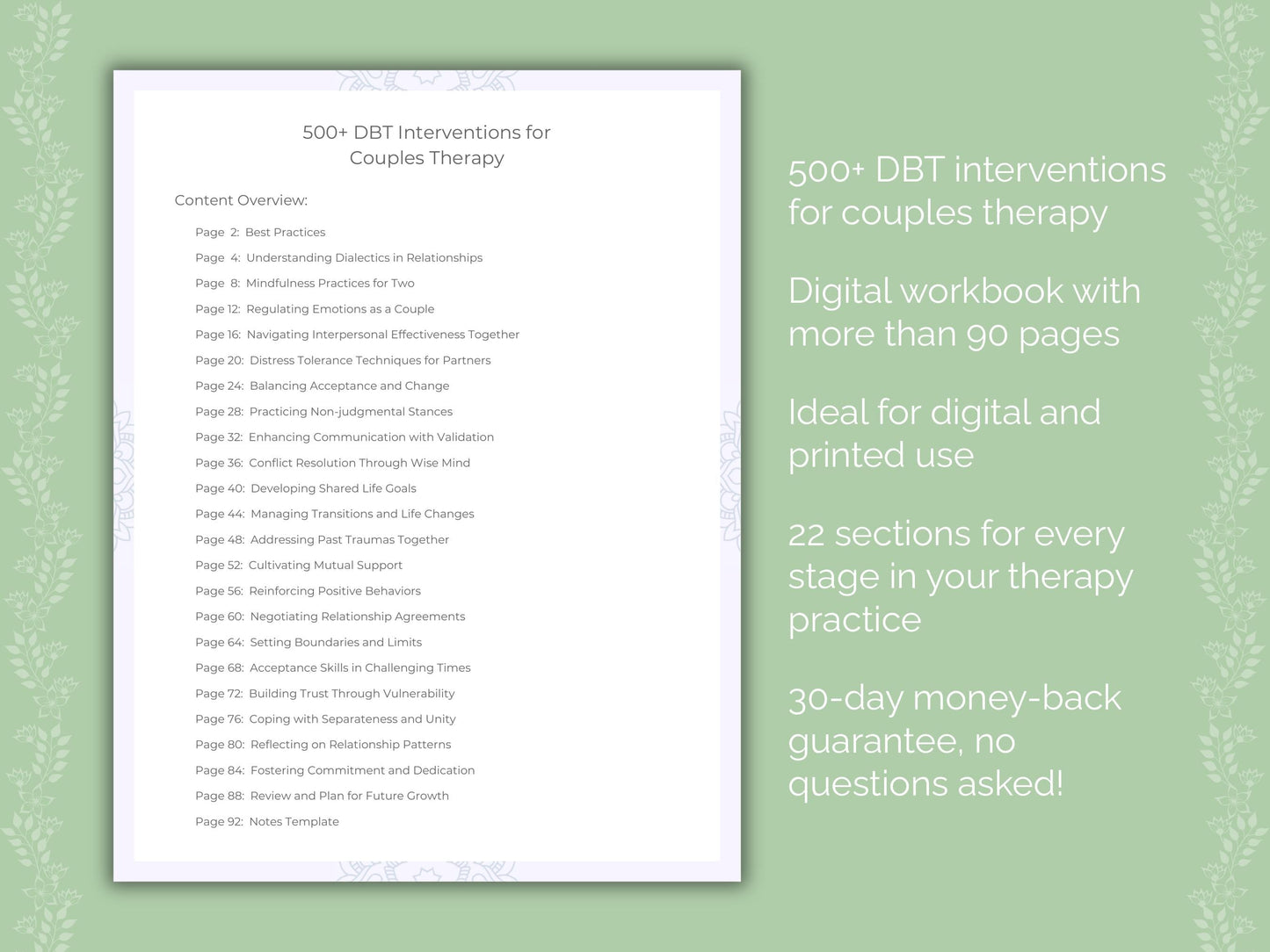 Couples Dialectical Behavior Therapy (DBT) Therapist Worksheets