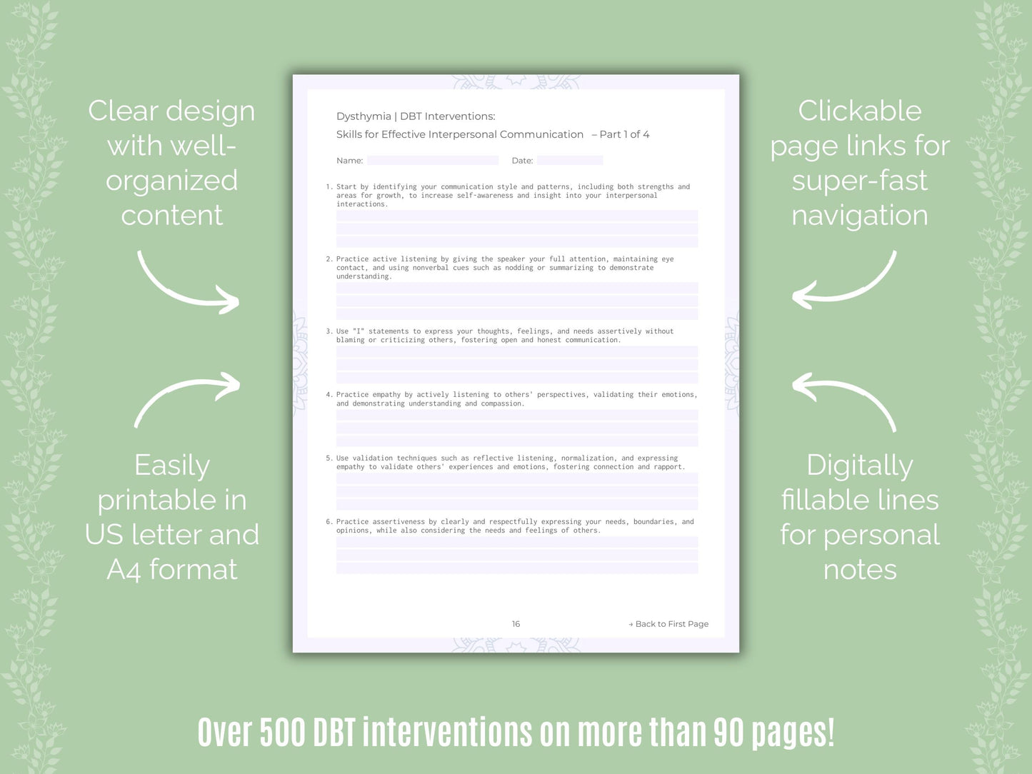 Dysthymia Dialectical Behavior Therapy (DBT) Counseling Templates