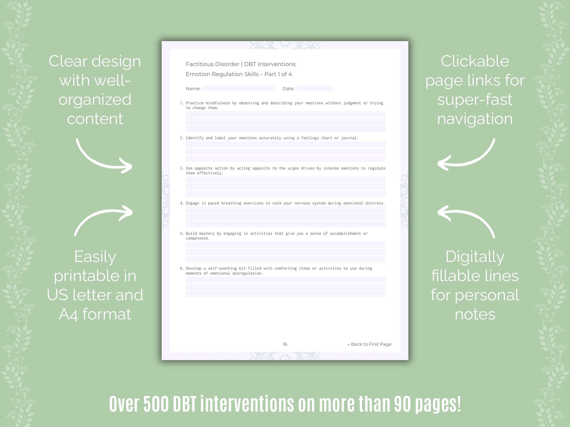 Factitious Disorder Dialectical Behavior Therapy (DBT) Counseling Templates