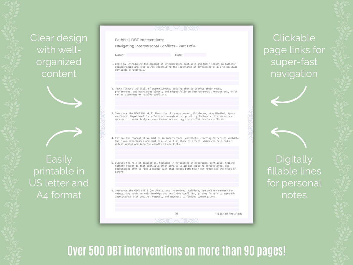 Fathers Dialectical Behavior Therapy (DBT) Counseling Templates