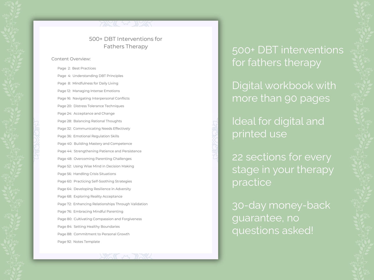 Fathers Dialectical Behavior Therapy (DBT) Therapist Worksheets