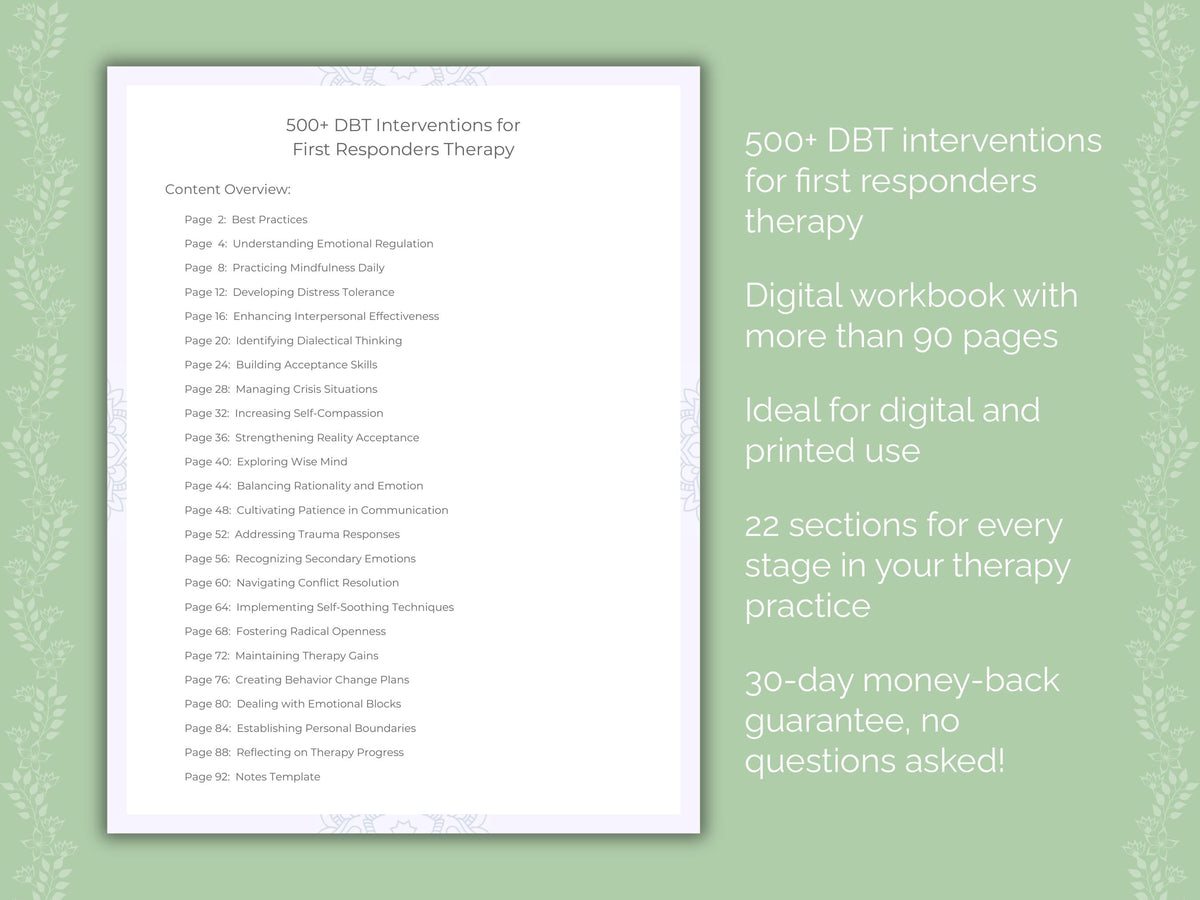 First Responders Dialectical Behavior Therapy (DBT) Therapist Worksheets