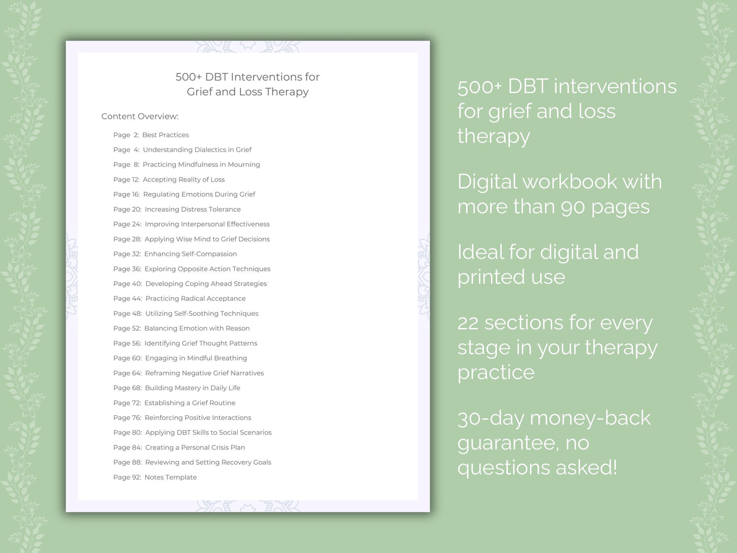 Grief and Loss Dialectical Behavior Therapy (DBT) Therapist Worksheets