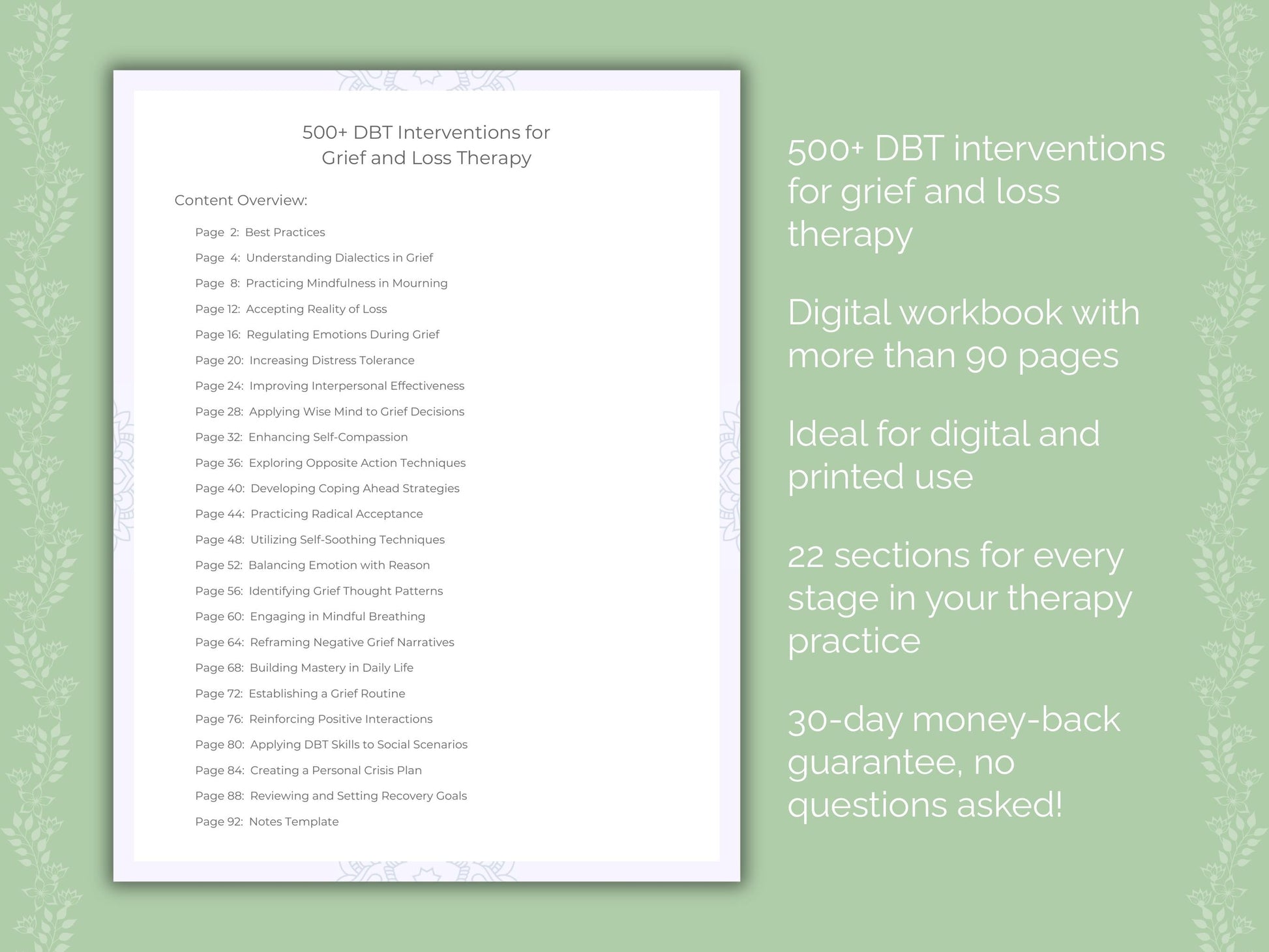 Grief and Loss Dialectical Behavior Therapy (DBT) Therapist Worksheets