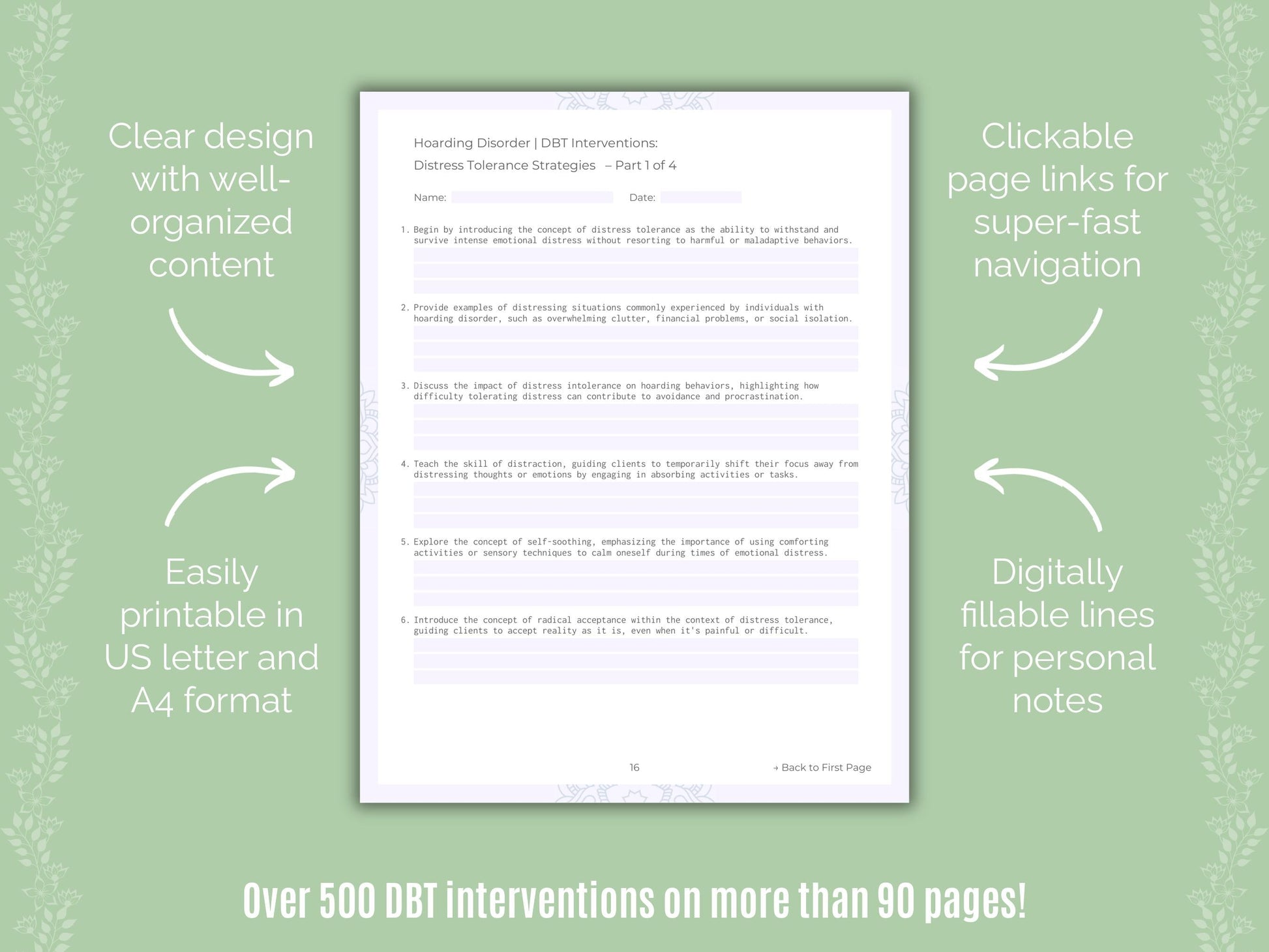 Hoarding Disorder Dialectical Behavior Therapy (DBT) Counseling Templates