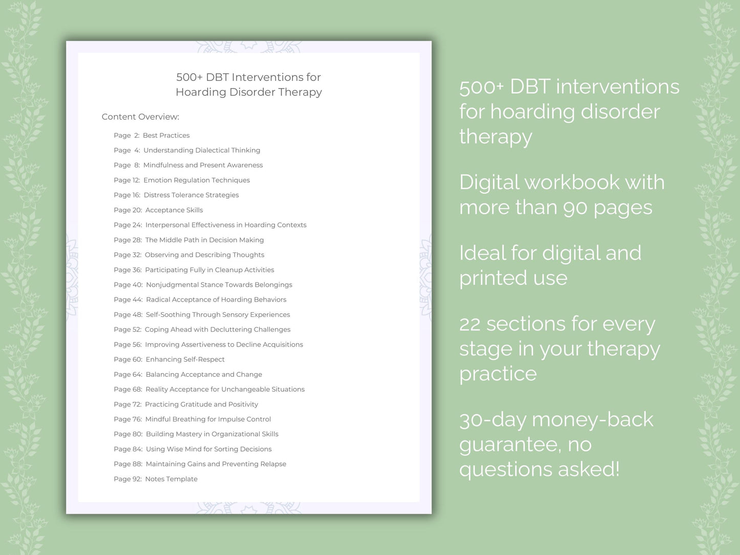 Hoarding Disorder Dialectical Behavior Therapy (DBT) Therapist Worksheets
