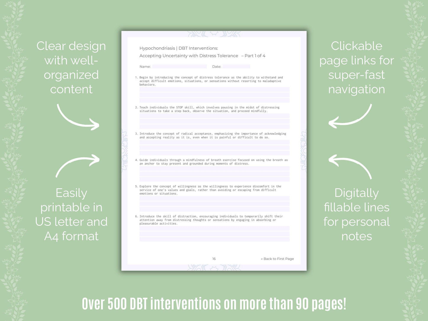 Hypochondriasis Dialectical Behavior Therapy (DBT) Counseling Templates