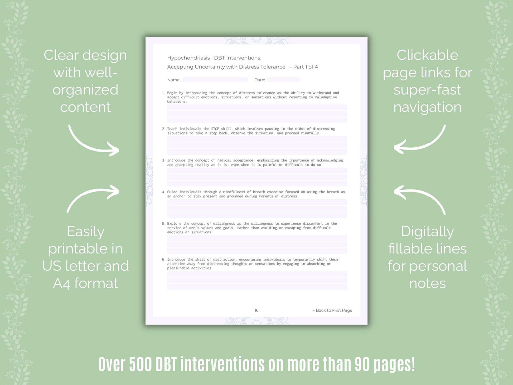 Hypochondriasis Dialectical Behavior Therapy (DBT) Counseling Templates