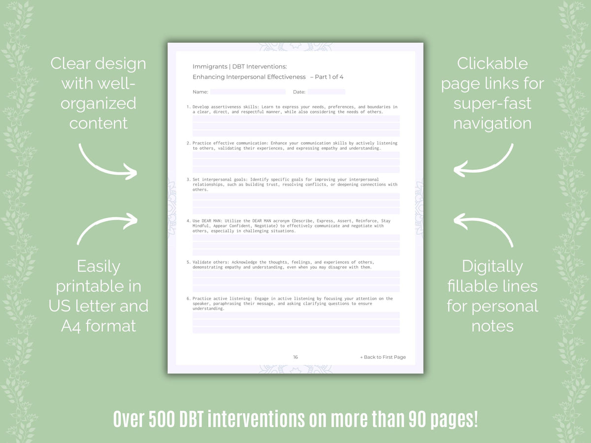 Immigrants Dialectical Behavior Therapy (DBT) Counseling Templates