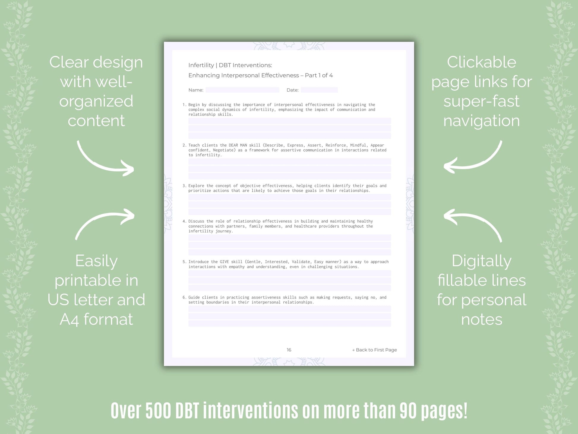 Infertility Dialectical Behavior Therapy (DBT) Counseling Templates