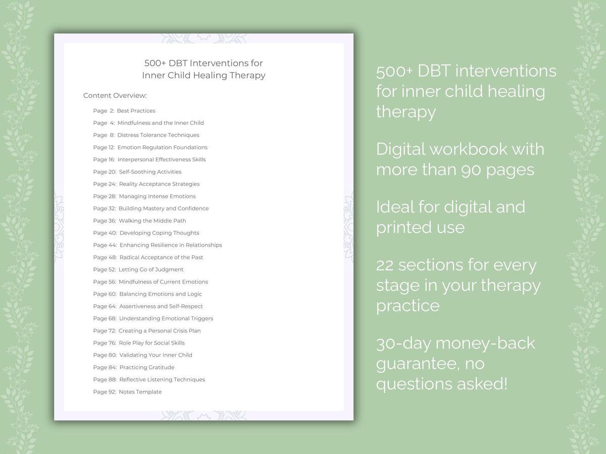 Inner Child Healing Dialectical Behavior Therapy (DBT) Therapist Worksheets
