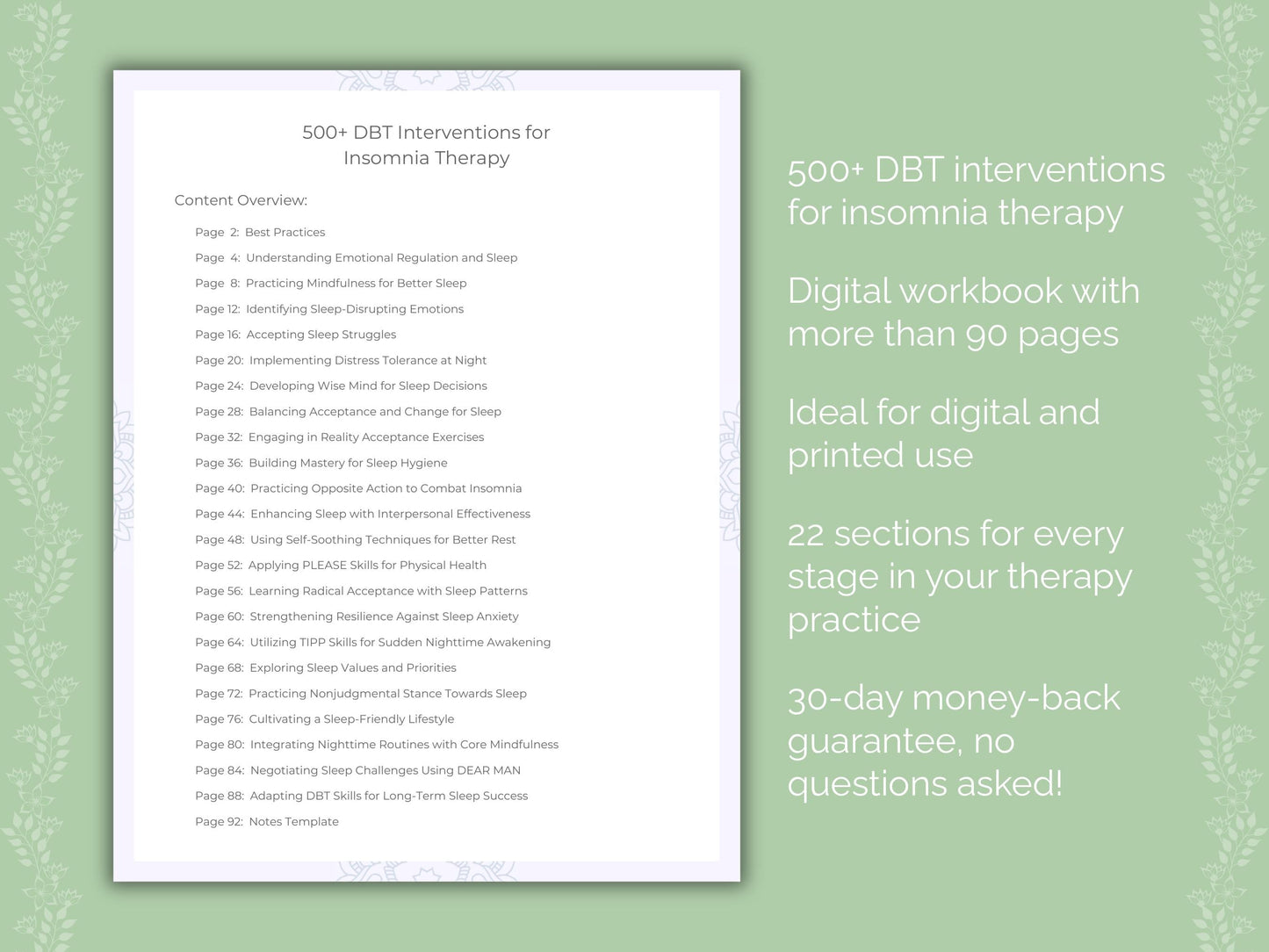 Insomnia Dialectical Behavior Therapy (DBT) Therapist Worksheets