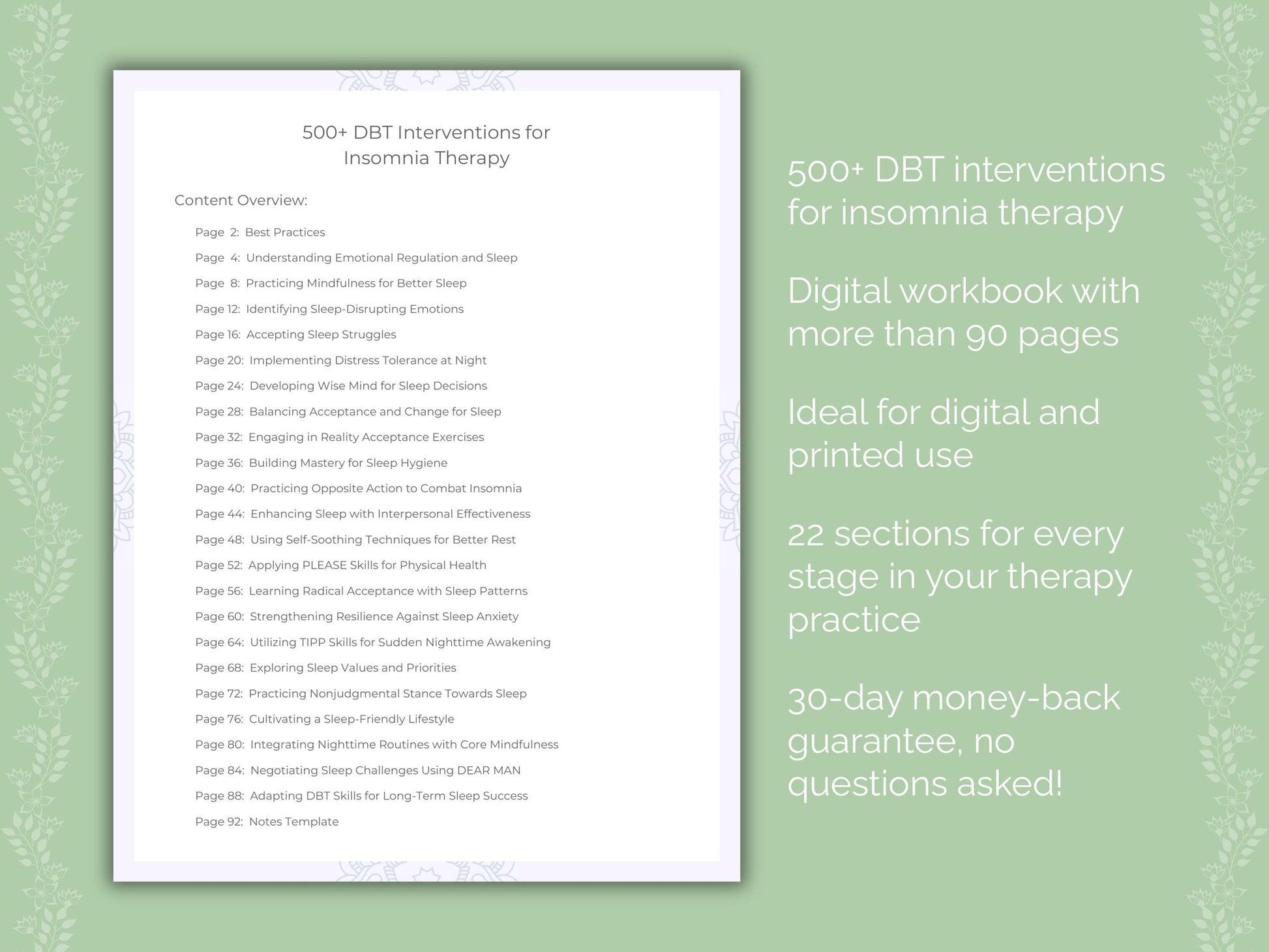 Insomnia Dialectical Behavior Therapy (DBT) Therapist Worksheets