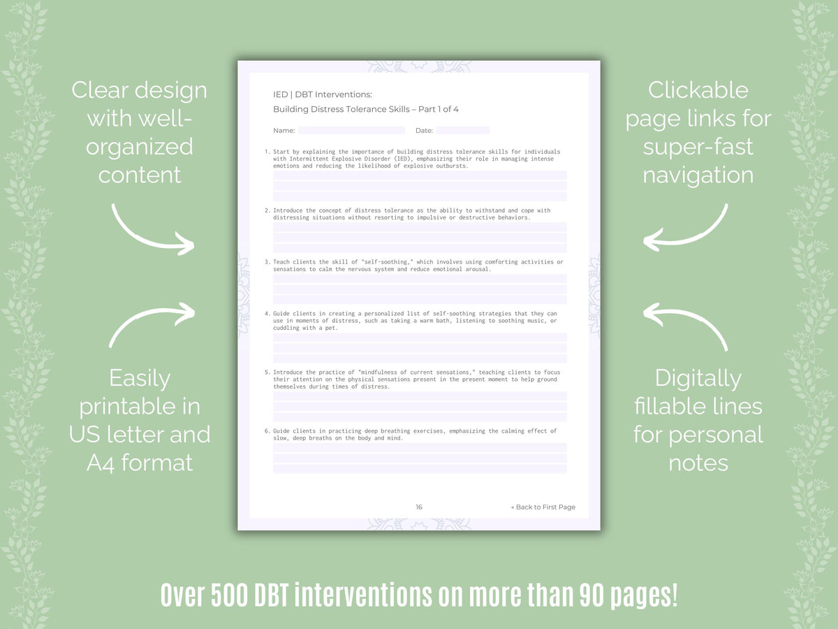 Intermittent Explosive Disorder (IED) Dialectical Behavior Therapy (DBT) Counseling Templates