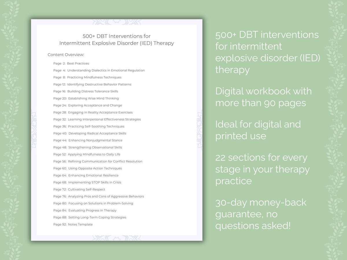 Intermittent Explosive Disorder (IED) Dialectical Behavior Therapy (DBT) Therapist Worksheets